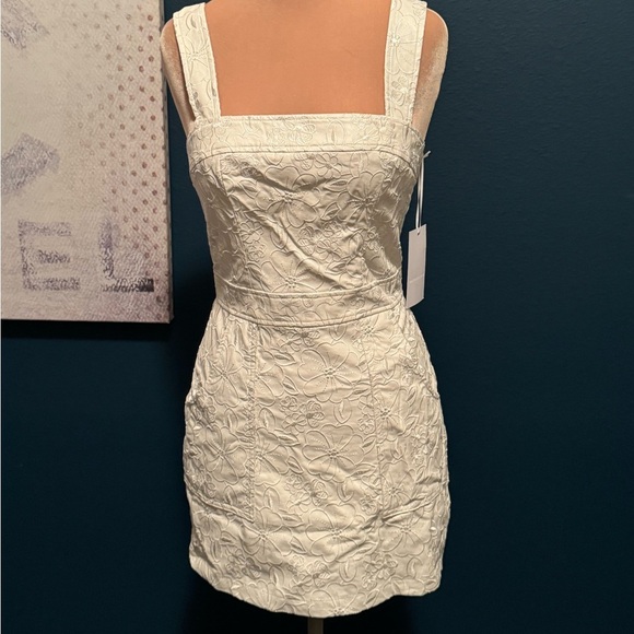 NWT Amanda Uprichard Floral Ace Dress Pockets Vegan Leather Ivory White Size S - Picture 2 of 6